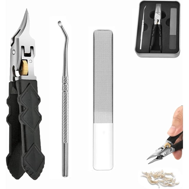 Black Anti-Slip Grip Gear Lock Nail Clipper Set with Ultra-Sharp Tips for Precise Access to Nail Grooves, Professional-Grade Manicure Tool,Wide Jaw Opening Slanted for Clippers Thick Nails (1set)