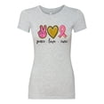thumbnail image 3 of Peace Love Breast Cancer Awareness Breast Cancer Awareness Womens Slim Fit Junior Tee, Heather Grey, XX-Large, 3 of 5