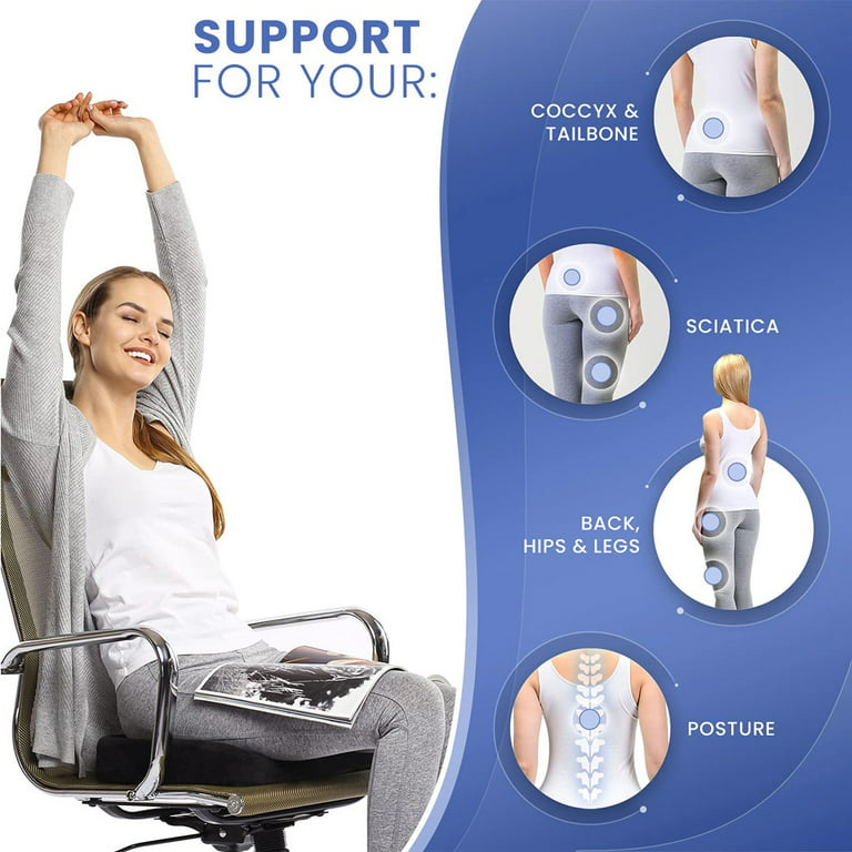  [Upgraded] Ergonomic Tailbone Pain Relief Seat Cushion for  Sciatica, Coccyx, Low Back, Hip & Pressure Relief Pillow. Memory Foam  Office Chair Cushions Comfortable for Gaming Desk Chair Car Seat : Office
