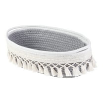 Unique Bargains Woven Storage Basket with Tassels for Key Tray Bowl Light Gray