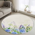 Blue Hydrangea Flower Round Rug 4ft Washable Circle Entryway Rugs Non ...