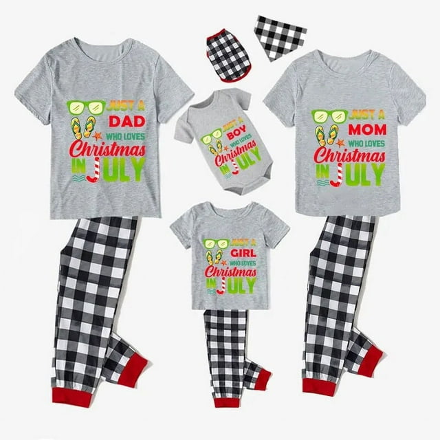 Pijamas familiares a juego de Navidad, conjuntos de pijamas grises Just Who Loves Christams In July