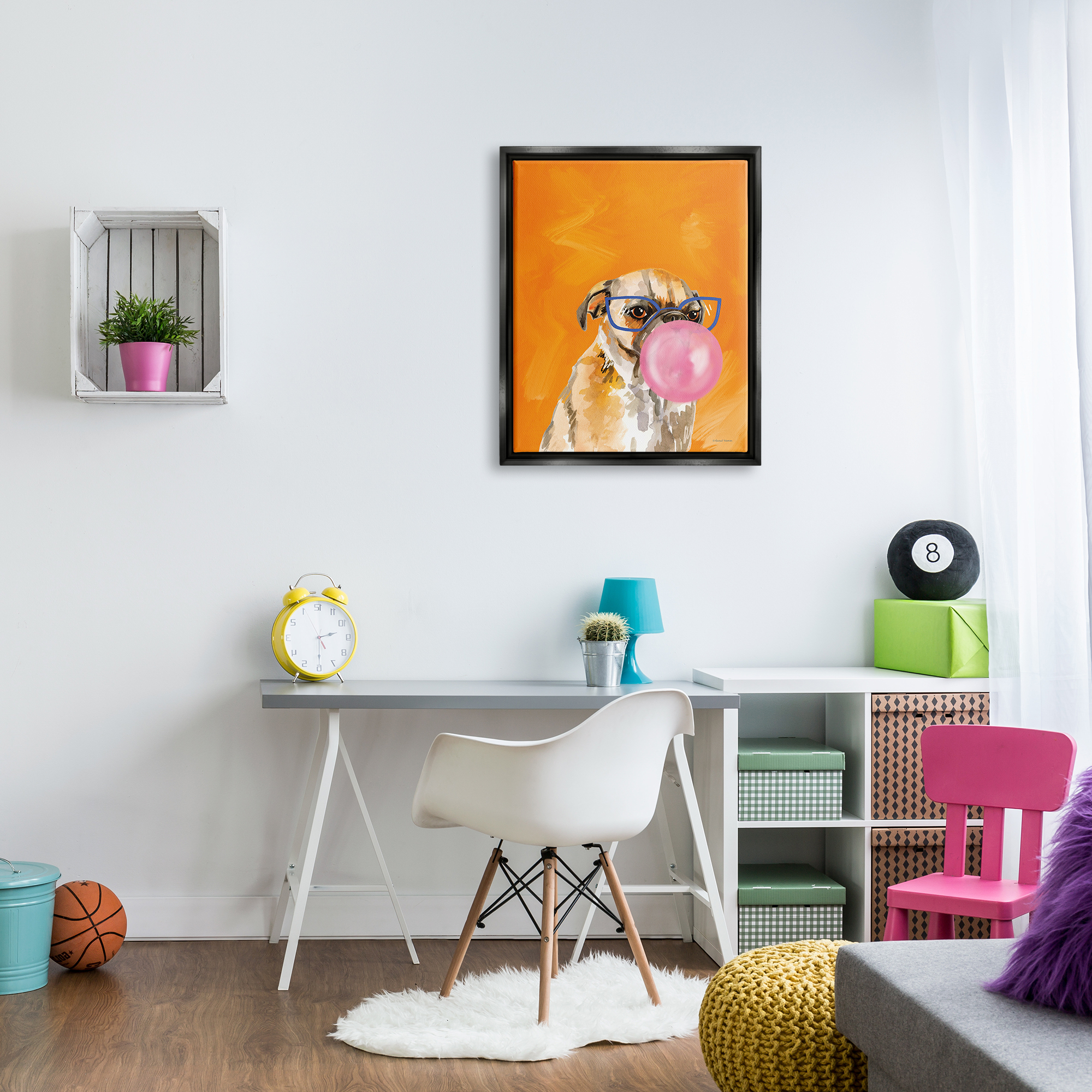 Stupell Industries Orange Dog with Bubblegum Animals & Insects Painting Black Floater Framed Art Print Wall Art, 25 x 31