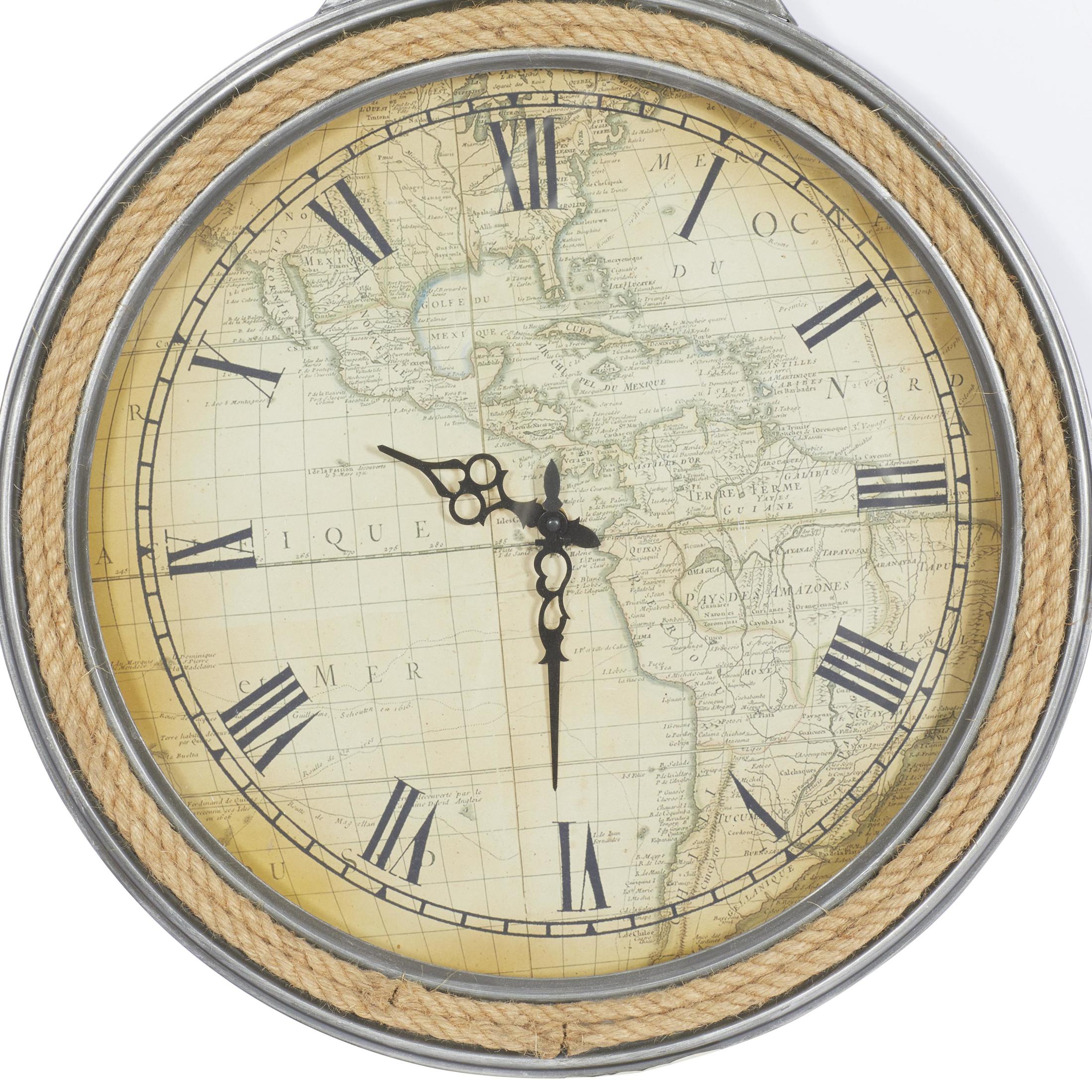 DecMode 21" Gray Metal Finial Pocket Watch Style Wall Clock with Rope Accent