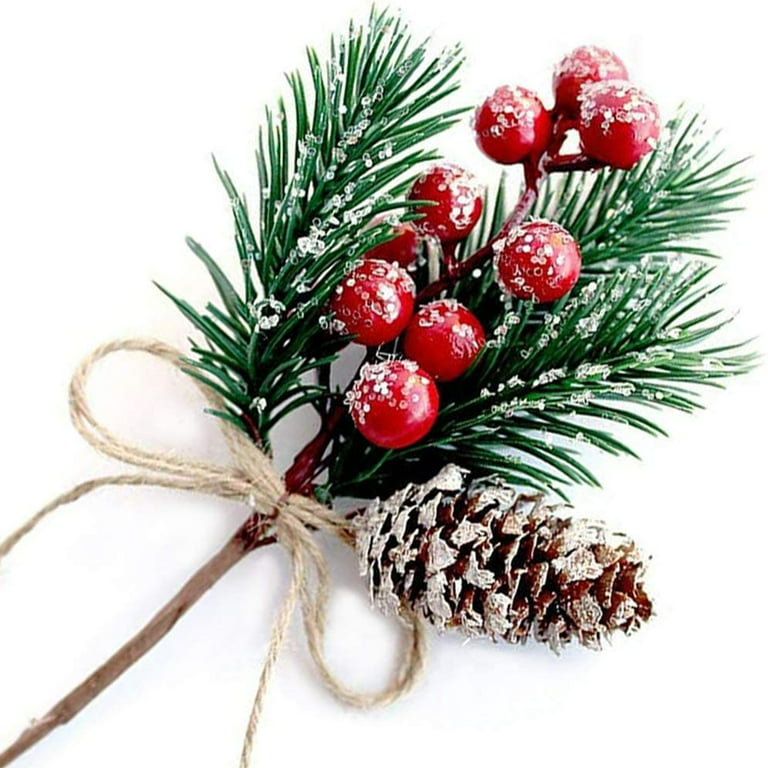 6pcs Red Bow Stems Pine Branches Evergreen Christmas Berries Decor  Artificial Pine Cones Branch Craft Wreath Pick & Winter Holiday Floral  Picks Holly