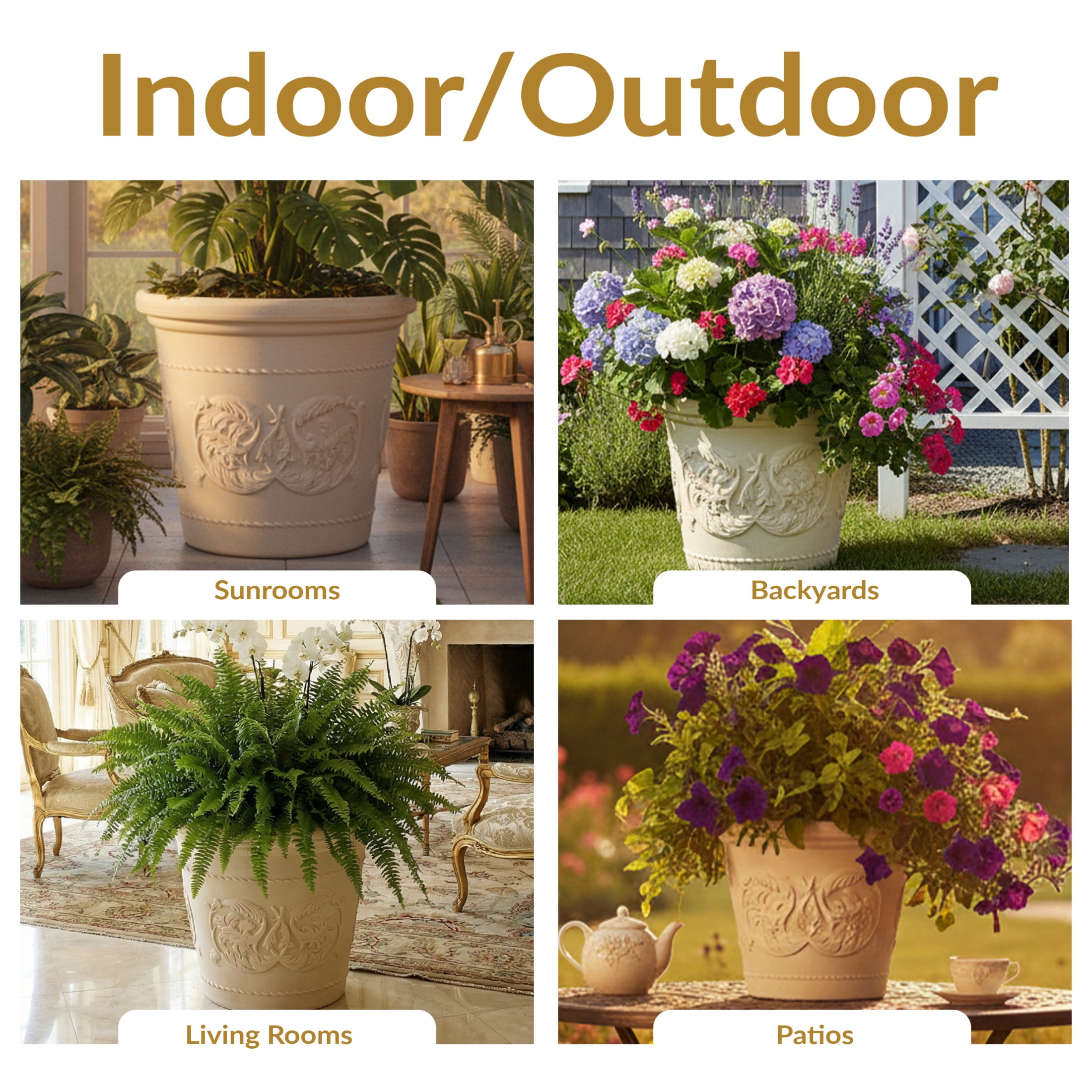 Sunnydaze Arabella 19.5" x 19.5" x 17.5" Round Antique White Polyresin Outdoor Planter Pot