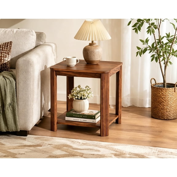 Purfeel Home 22" End Table with Storage Shelf, Square Side Table with Wave Grain Legs, Wood Nightstand for Bedroom, Accent Sofa Table for Living Room, Home Office