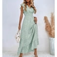 thumbnail image 3 of SWSMCLT Women's Long Dress Summer Sundress Ruffle Casual Fashion Dresses Fall V Neck Fitted Ruched Spring Light Green Medium, 3 of 4
