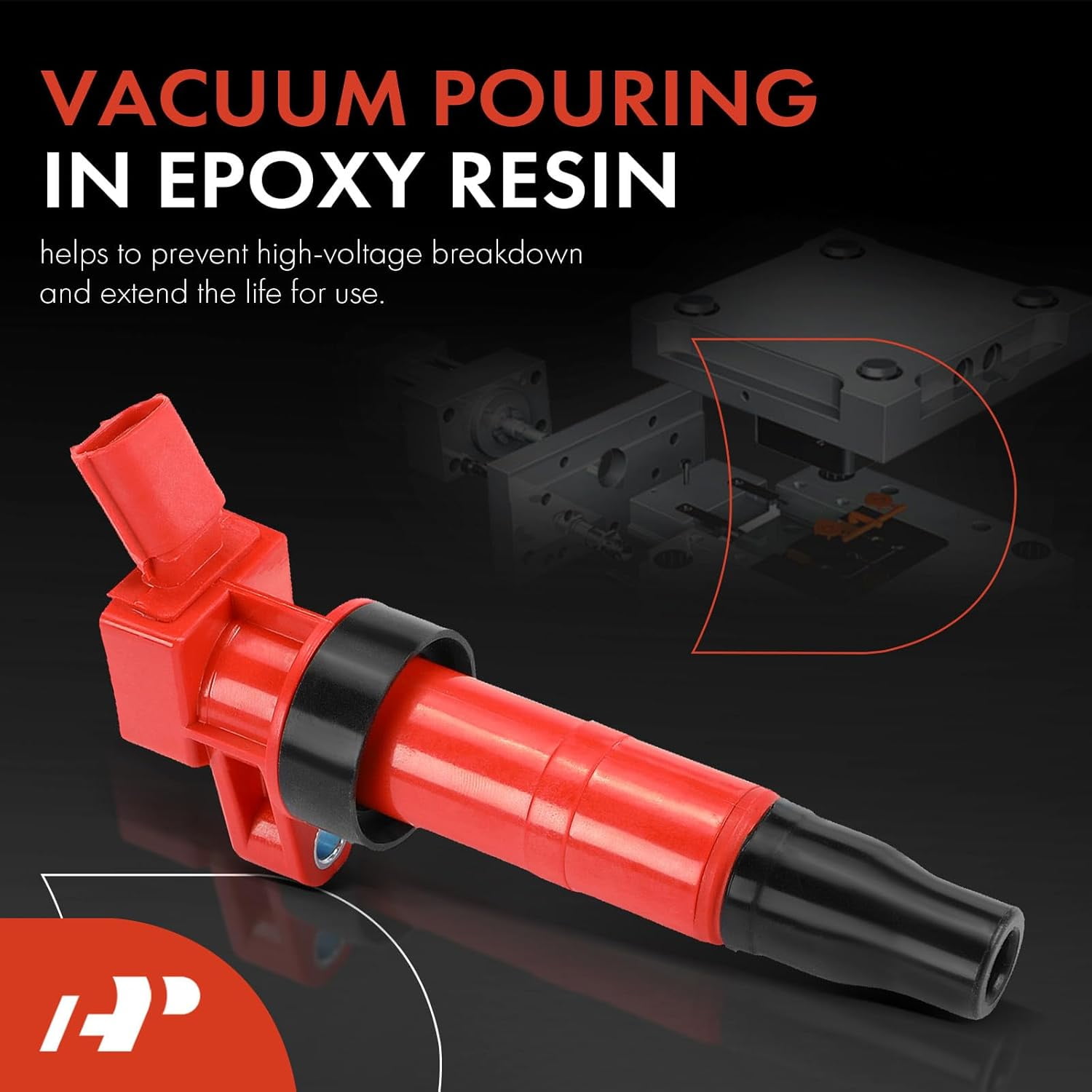 A-Premium (Red) Engine Ignition Coil Pack Compatible with Hyundai Sonata, Santa Fe Sport, Tucson, Genesis, Equus & Kia Optima, Sorento, Forte5, Forte Koup, Sportage, Borrego, K900, Rondo, 4-PC Set