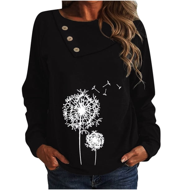 Camisas Para Mujer Camisetas de Gran Tamaño Manga Larga Mujer Casual Impreso Cuello Redondo Botón Camiseta Suelta Top Odeerbi ODB136404
