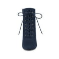 thumbnail image 2 of BLISSFUL STEP Women's Ankle Boots Faux Suede Chunky Heel Lace-Up Zip Booties Navy Blue 6, 2 of 5
