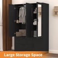 thumbnail image 7 of UZUGUL Black 3-Door Wardrobe Farmhouse Built-in Mirror USB Sensor Light 2 Drawers, 7 of 7