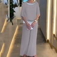 thumbnail image 2 of Inleife Two Piece Sets for Women Spring And Summer Women Elegant Solid Casual Short Sleevele Round-Neck Blouses Shirts Long Pant Sets Gray Sizes S, 2 of 6