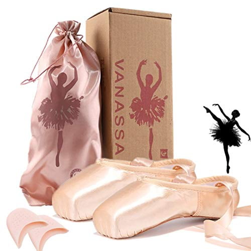Nexete Professional Vanassa Pointe Shoes Dance Ballet Shoes with Ribbons Toe Pads For Girls Women
