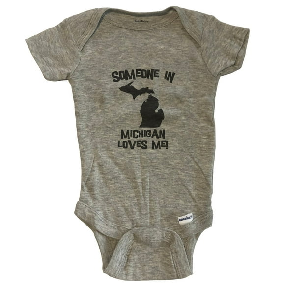 Someone In Michigan Loves Me State Silhouette Cute Baby Bodysuit - One Piece Baby Bodysuit - Grey