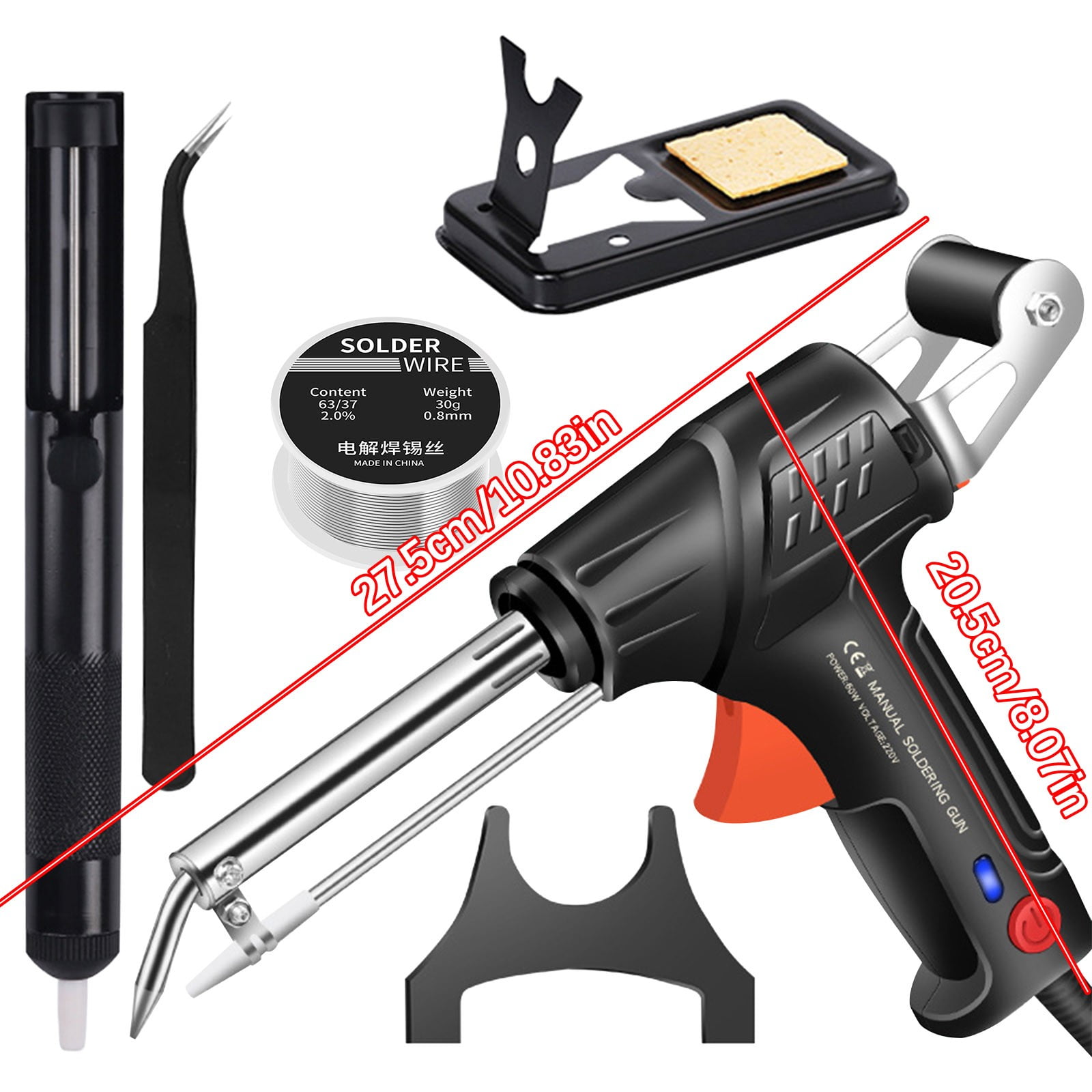 Bfogop Soldering Iron Kit - Multi-function Soldering Iron Soldering Gun Set - 60W 110V Automatic Soldering Gun with Solder Gun, Solder Wire, Desoldering Pump, Tweezers