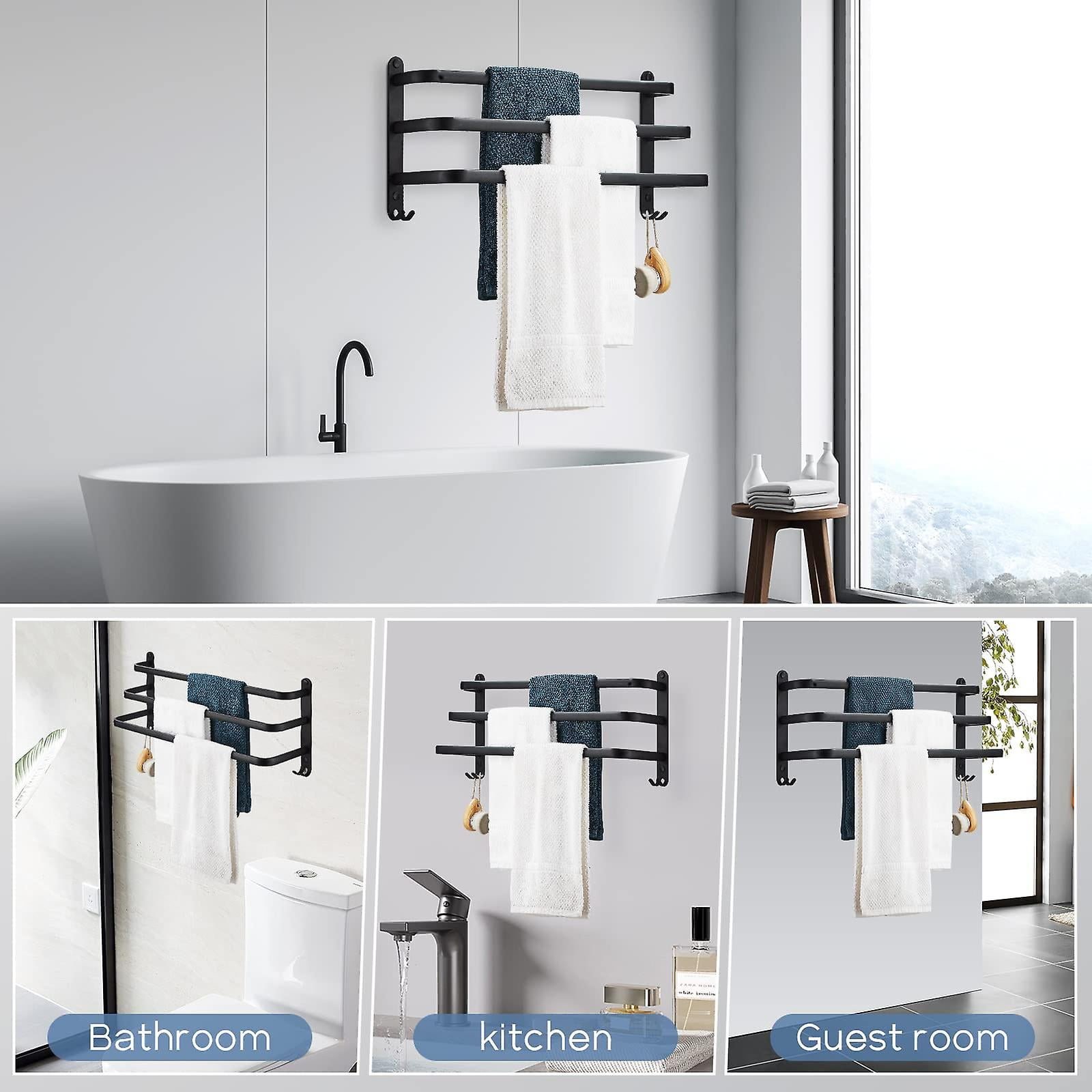 3 Barres Porte-Serviettes Mural Pour Salle De Bain 50cm Support De Serviette En Aluminium Tagre Murale Serviette De Bain Blanc 55487152