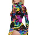 thumbnail image 4 of Tiger Eyes Women's Mock Turtle Neck Long Sleeve Tops Bodysuit Jumpsuit One Piece Leotards Shirt, 4 of 8
