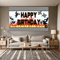 thumbnail image 4 of Motocross Design Happy Birthday Banner Fire Theme Checkered Pattern Party Decoration for Outdoor Events Birthday Celebrations Motorcycle Enthusiasts, 4 of 7