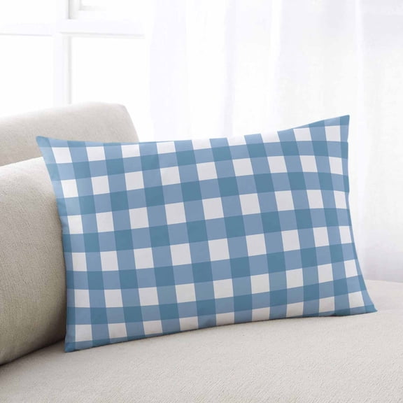 Blue White Plaid Throw Pillow Covers, Gradient Geometric Buffalo Checkered Soft Breathable Pillow Cases with Invisible Zipper for Sleeping, Toddler Pillowcases for Couch Bed Sofa Chair 12x20 Inches