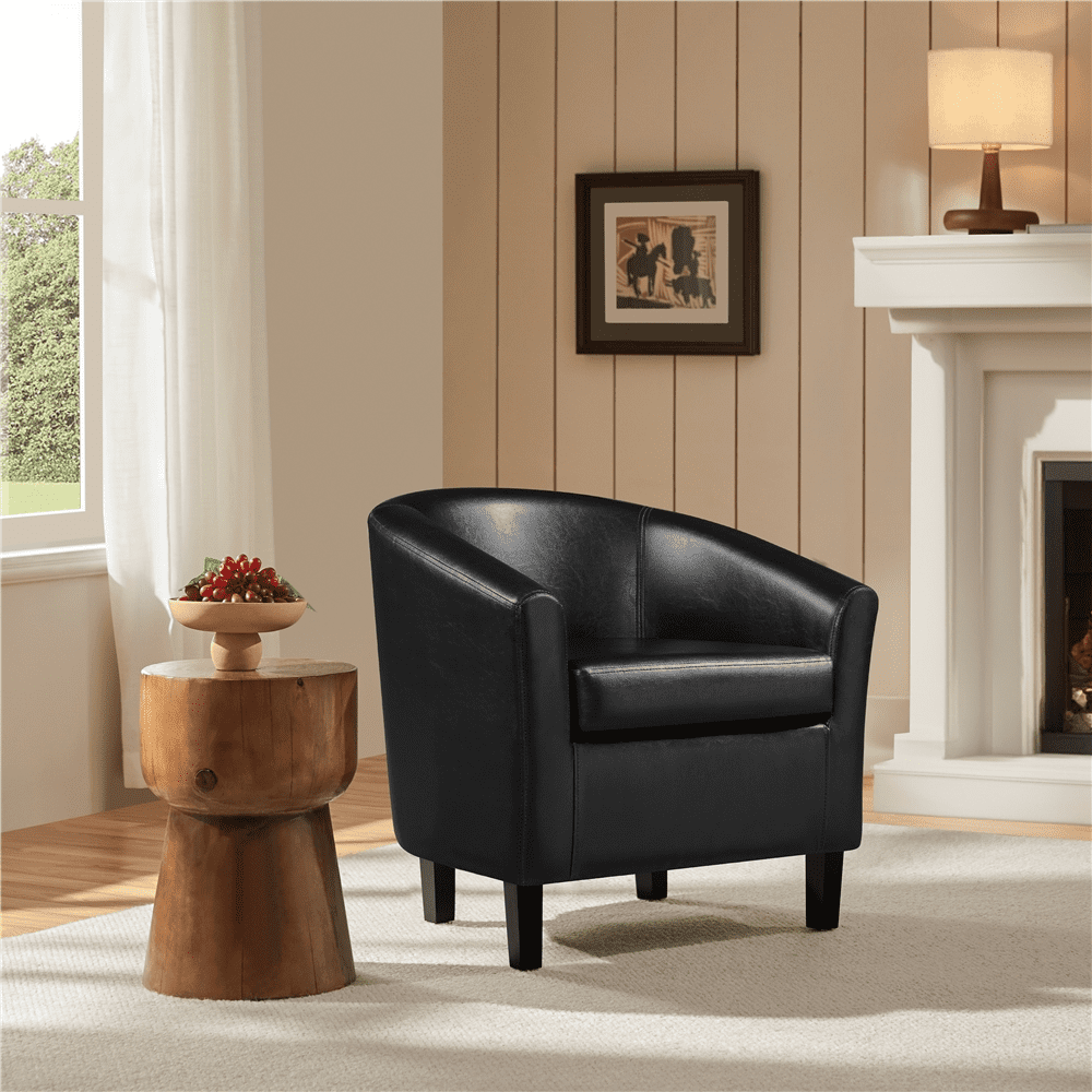 Renwick Faux Leather Barrel Accent Chair for Living Room, Set of 2, Black