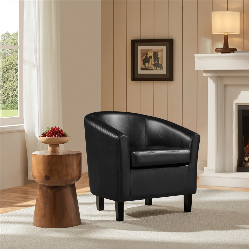 Renwick Faux Leather Barrel Accent Chair Set of 2, Black photo 4