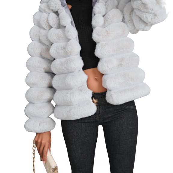 Winter Women Jacket Thick Faux Fur Solid Color Turn-down Collar Long Sleeves Heat Retention Outdoor Daily Wear Warm Coat