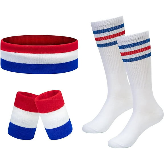 Striped Sweatband Striped Sock Set Wrist Sweatband Headband High Striped Headband for Men Women