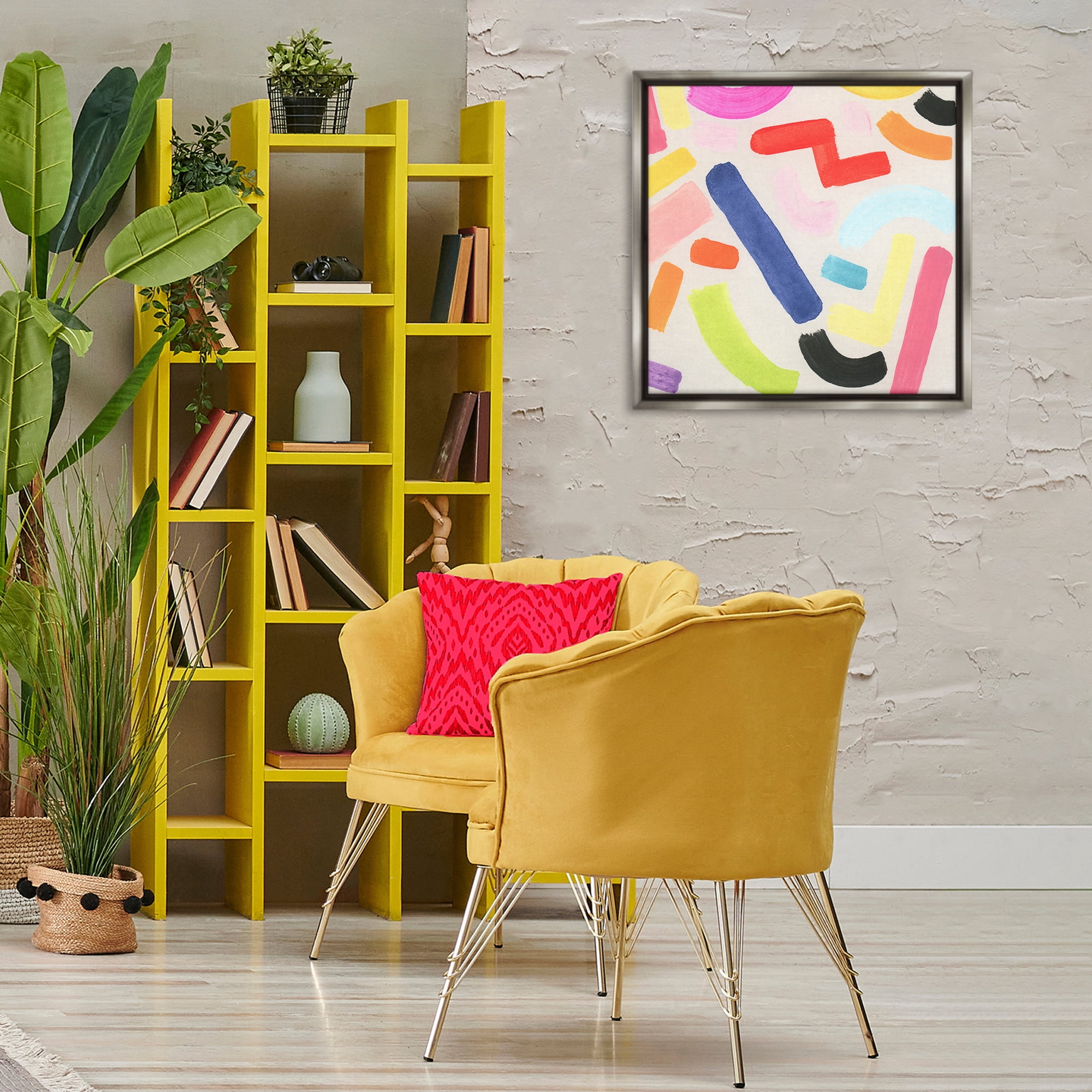 Stupell Industries Scattered Retro Shapes Abstract Painting Gray Floater Framed Canvas Art Print Wall Art, 25 x 25
