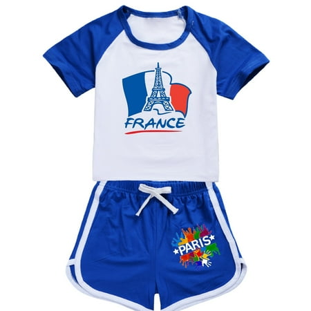 

TJAZFJPA Toddler Dance Outfits Boys and Girls French Tower Tourism Commemorative Print Color Block Sleeves T Shirt Shorts Casual Clothing Set 4 Halloween Baby Clothes Newborn