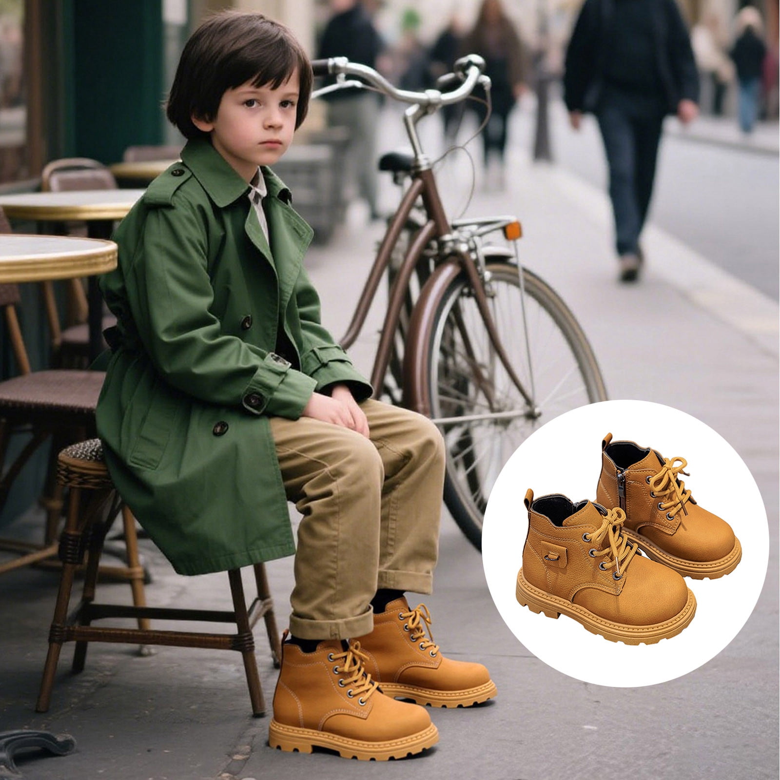 Toddler Boys Girls Boots Kids Work Boots Winter Snow Boot Side Zipper Hiking Outdoor Shoes (Toddler/little Kid) Platform Boots(Color:Brown,Size:9.5)