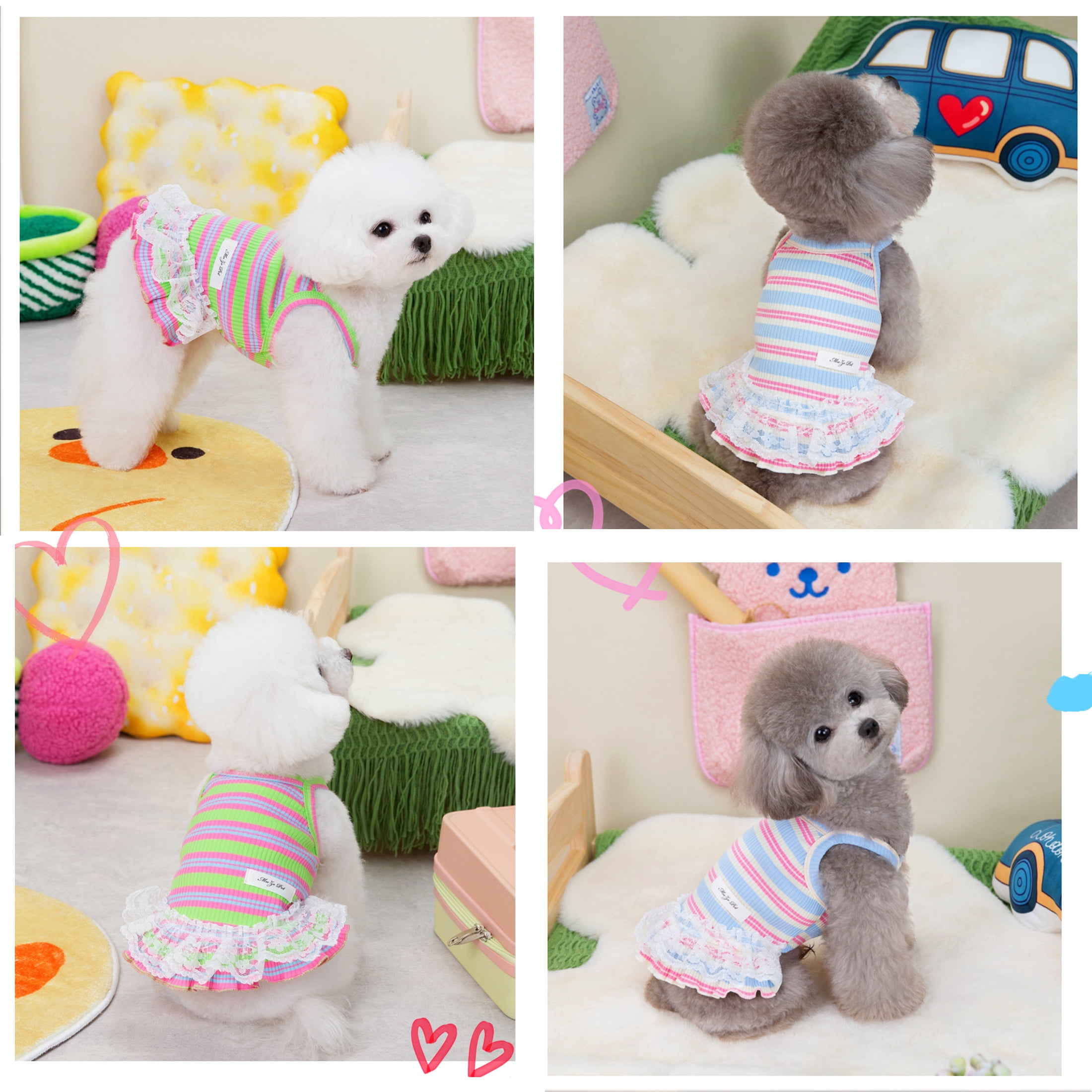 HQREA Striped Dog Shirts for Small Dogs Girl Cute Dog Dress Summer Puppy Clothes Pet Tshirt Skirt Outfits,2 Pack