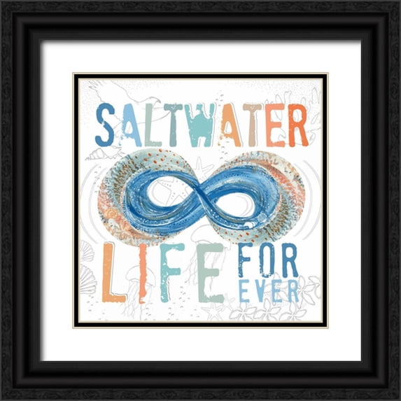 Longfellow Designs 15x15 Black Ornate Wood Framed with Double Matting Museum Art Print Titled - Saltwater Life