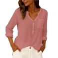 thumbnail image 6 of Womens Long Sleeve Linen Shirts Casual Loose Work Tops Summer Dressy Blouses Cotton Linen V Neck Button Up Shirt, 6 of 6