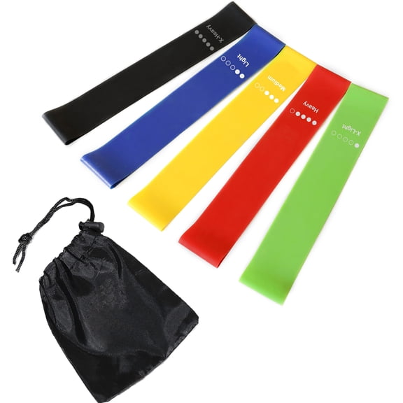 Elook 10 Pack Resistance Loop Exercise Bands, 5 Color-Coded Resistance Levels Elastic Workout Bands with Instruction Guide, Portable Stretch Fitness Bands for Home Strength Training, Stretching and E