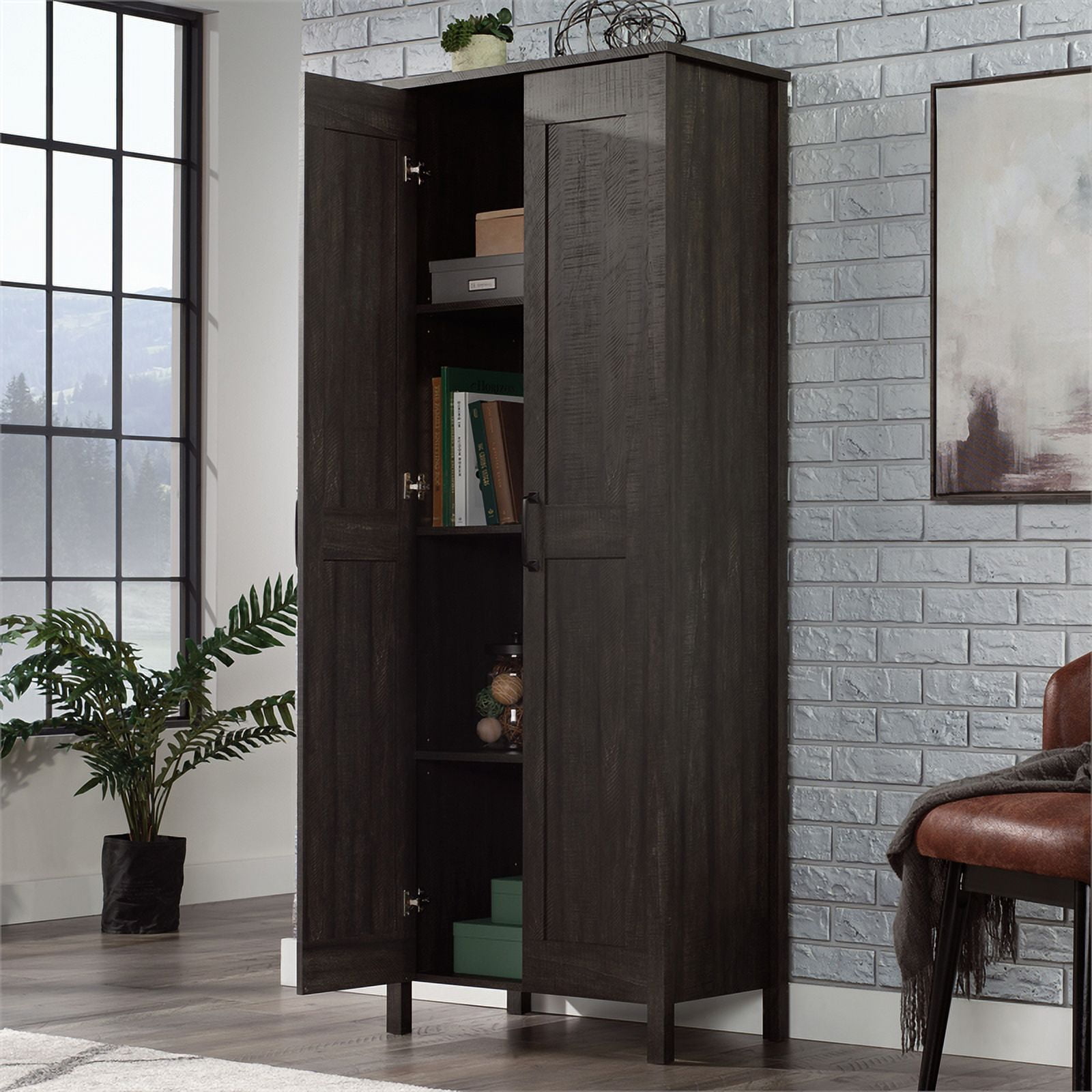 Sauder Two-Door Storage Cabinet, Blade Walnut Finish