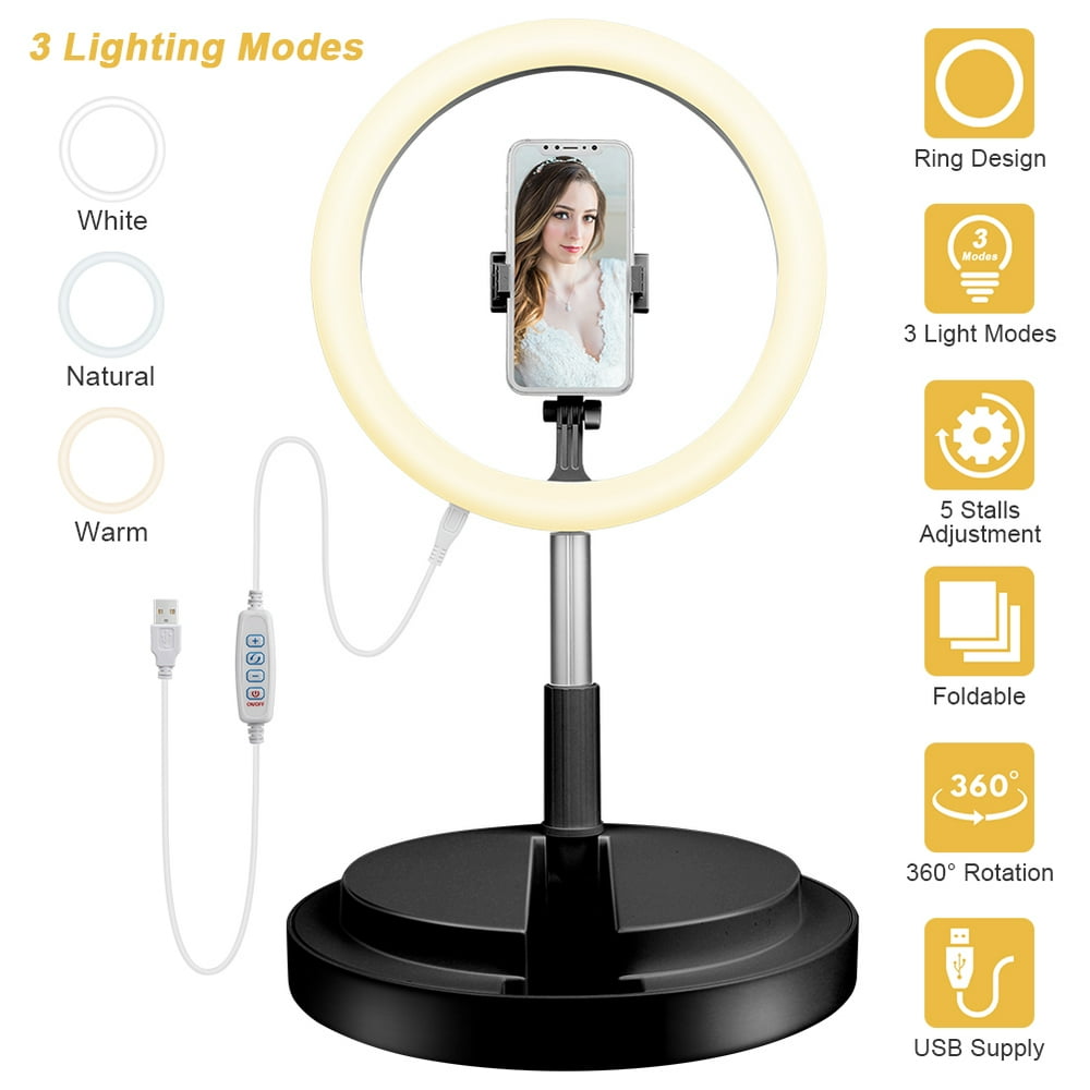 Round Base Dimmable LED Ring Lamp Portable Storage Collapsible Mobile