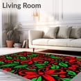 thumbnail image 2 of ODIKA 5'x7' Machine Washable Non-Slip Area Rug, Merry Bow Motif with Twisting Ribbons and Holly Leaves High Traffic Rug with Pad, Red, 733186, 2 of 8