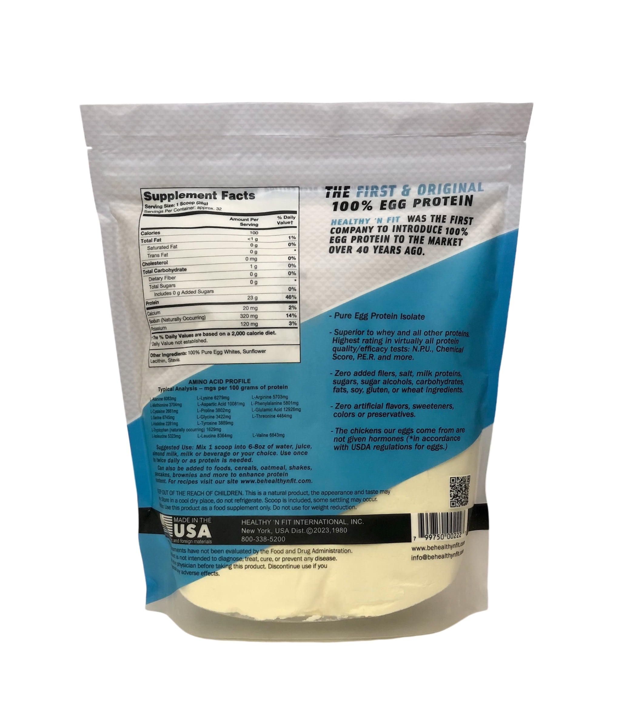 Healthy 'N Fit - 100% Egg Protein (unflavored ), 2Lbs, Great for Baking and Mixing, 100% Egg White Isolate