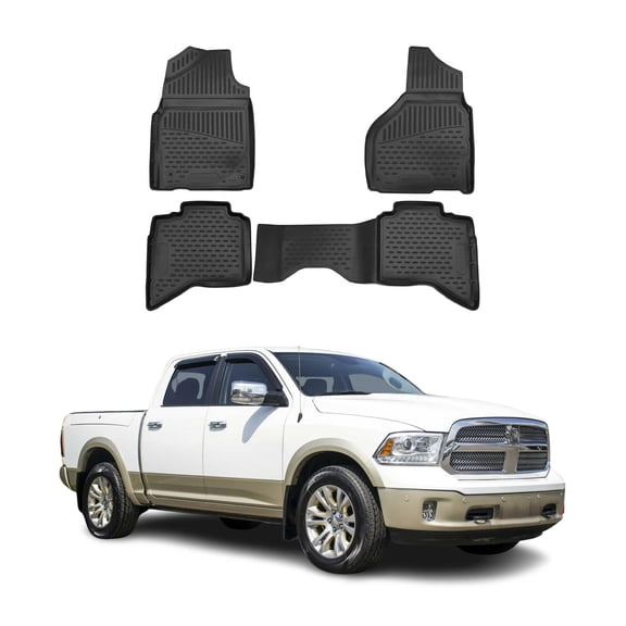 OMAC Floor Mats Liner for Dodge Ram Quad Cab 2012-2018 Black TPE All-Weather 4x