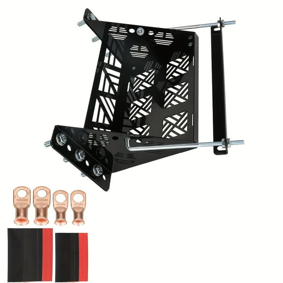 Metal Steel Small Battery Box All-Purpose Battery Mounting Tray Battery Holder Bracket with Battery Cable Ends Lugs Kit for Rv Trailer Car Boat Truck Matching Batteries up to 10.63" × 7.06" × 7.5"