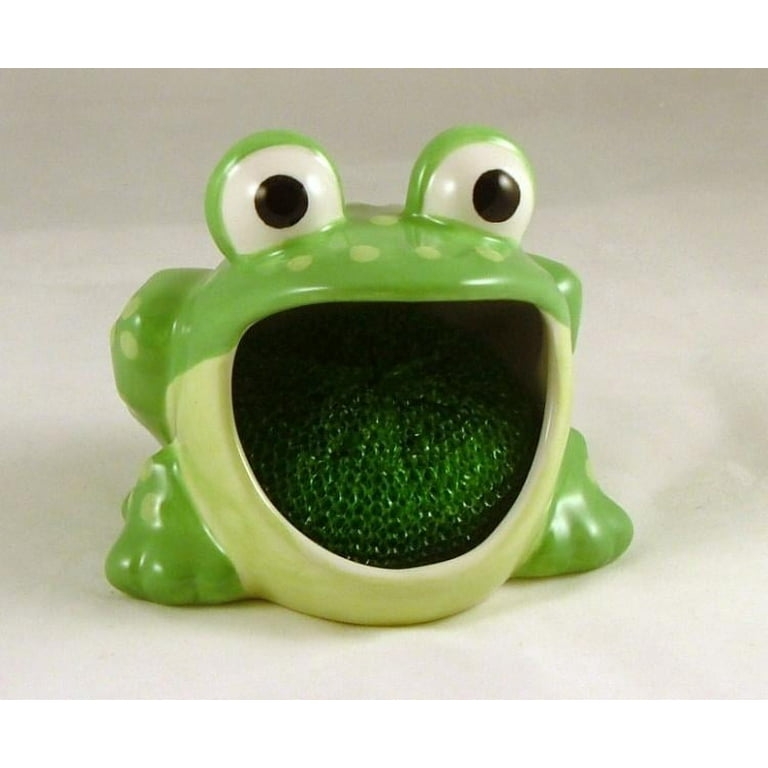 Boston Warehouse 75483 Frog Scrubby Holder with Non-scratch Dish Scrubber,  Hand Painted Ceramic 