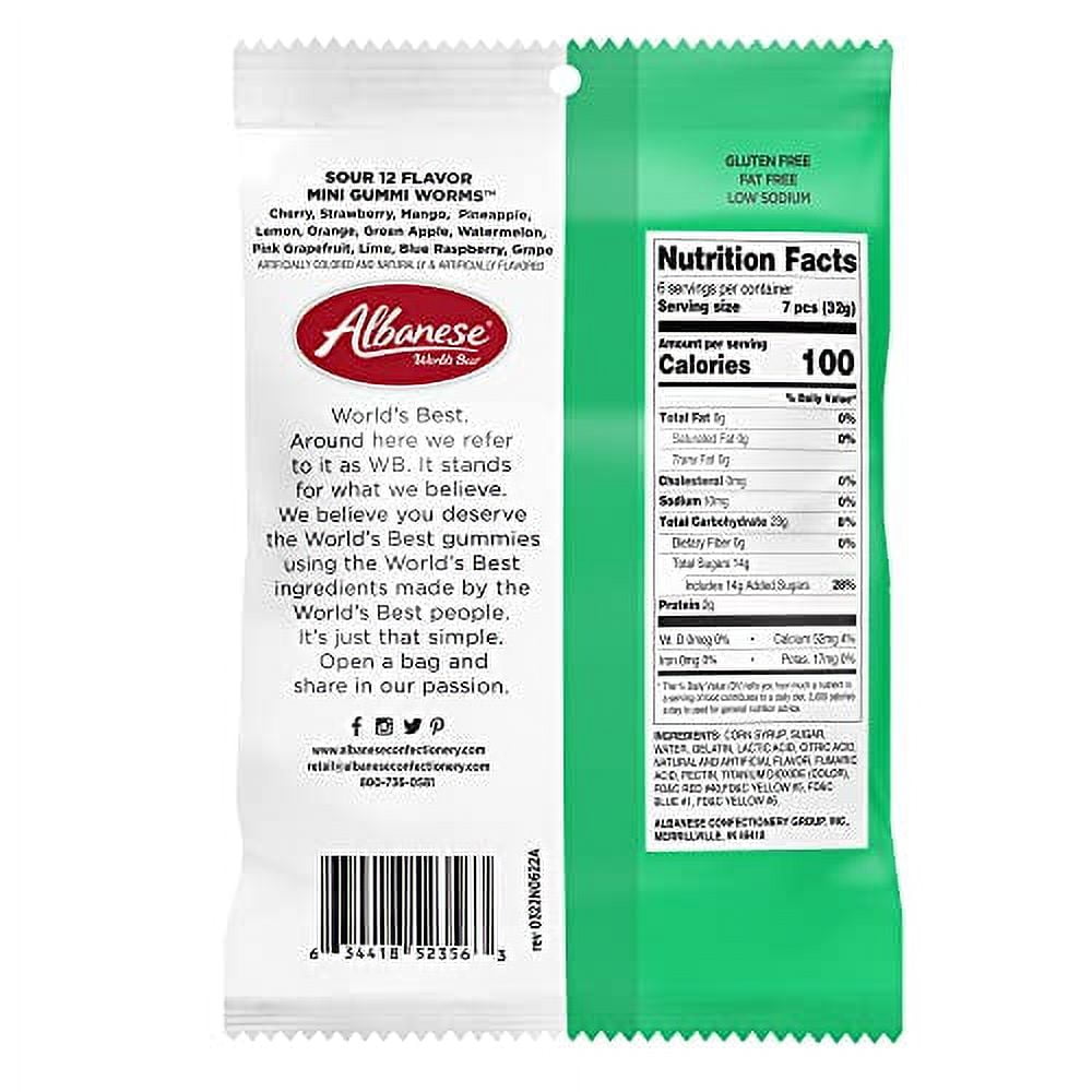 Albanese World's Best Sour 12 Flavor Mini Gummi Worms, 7oz Bag of Candy (Pack of 12)