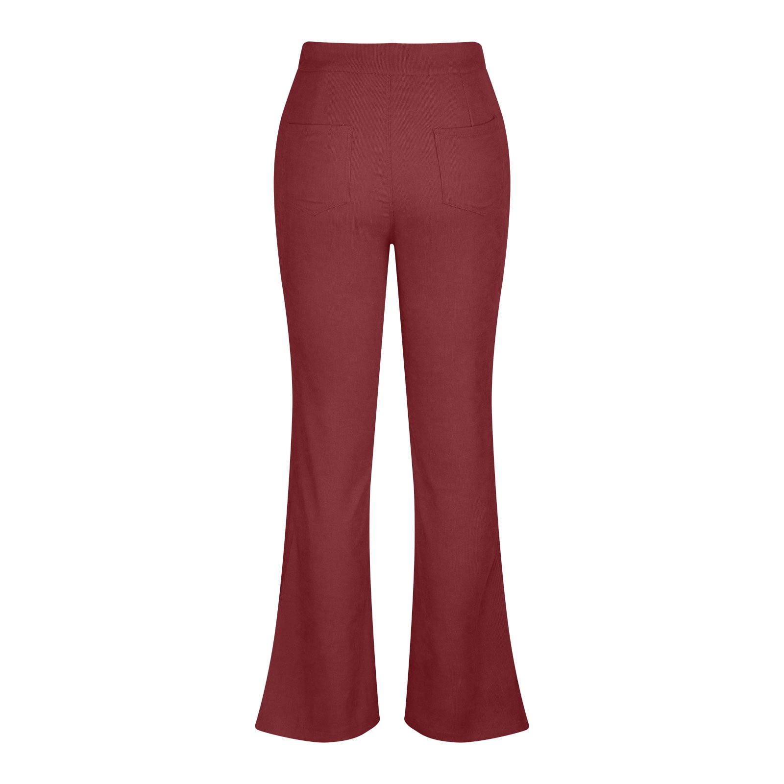 XFLWAM Women's High Waist Flare Pants Casual Wide Leg Bell Bottom Leggings  Solid Color Plus Size Long Trousers with Pockets Wine Red M 