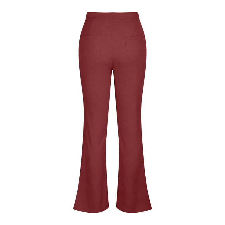 Hfyihgf Women Elegant Corduroy Flare Pants Elastic High Waist Vintage Bell  Bottom Trousers with Pockets(Brown,M)