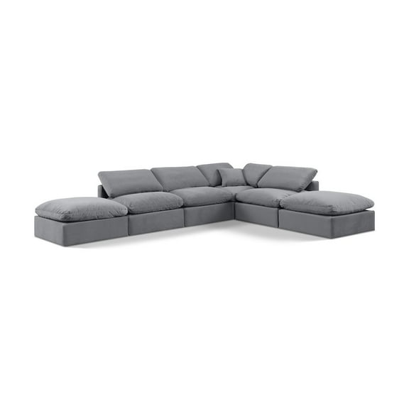 Meridian Furniture Indulge 134.5" Velvet U-Shaped Modular Sectional in Gray
