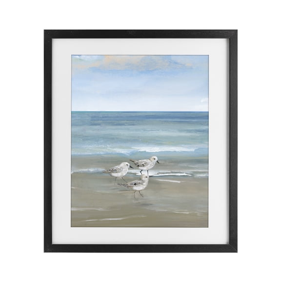 Stupell Industries Rustic Lodge Three Shorebirds & Gentle Waves Black Framed Print Under Glass, 13 x 16, by Nan