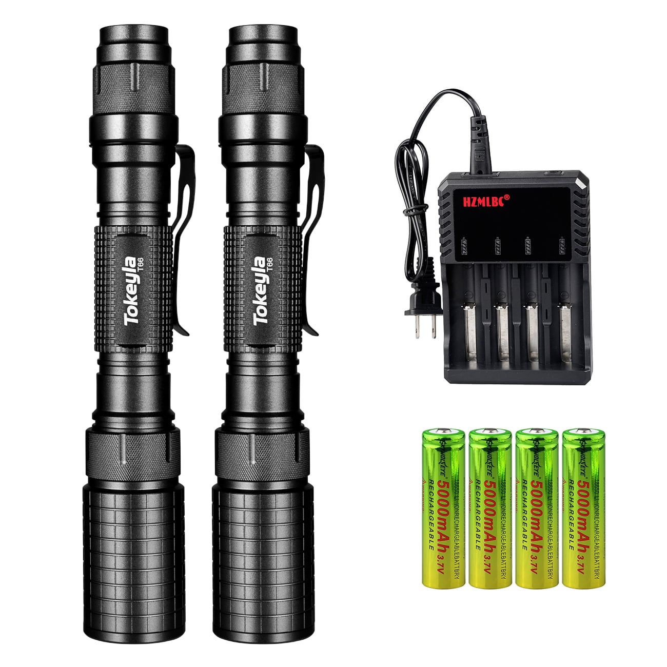 Zoomable 5 Light Modes for Camping Hiking Running LED Tactical Flashlight,and 6PCS 3.7V 18650 Battery with USB Charger,IPX5 Water-Resistant 