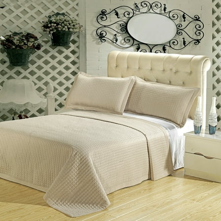 - Luxury Linen ( Beige) Checkered Quilted Wrinkle Free Microfiber 3 Piece Coverlets Set Full/Queen