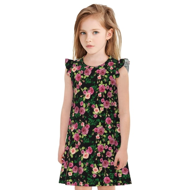 Fotbe Rose Flowers Vestido de Dormir para Niñas de 3 a 10 Años, Mangas Cortas, Estilo Princesa, Pijama Camisón con Mangas Voladas-XX-Large